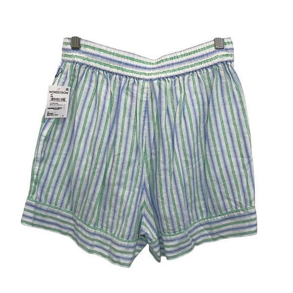 Caslon Pull On Tie Waist Casual Shorts Striped Green Blue NWT XS - Picture 3 of 5